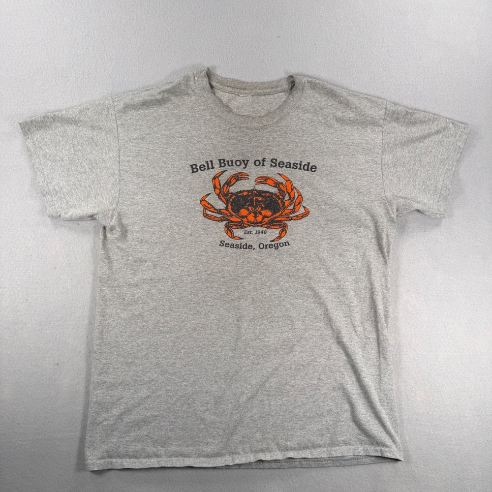Bell Buoy of Seaside Oregon Crab vintage Mens Gray Short Sleeve Tee L